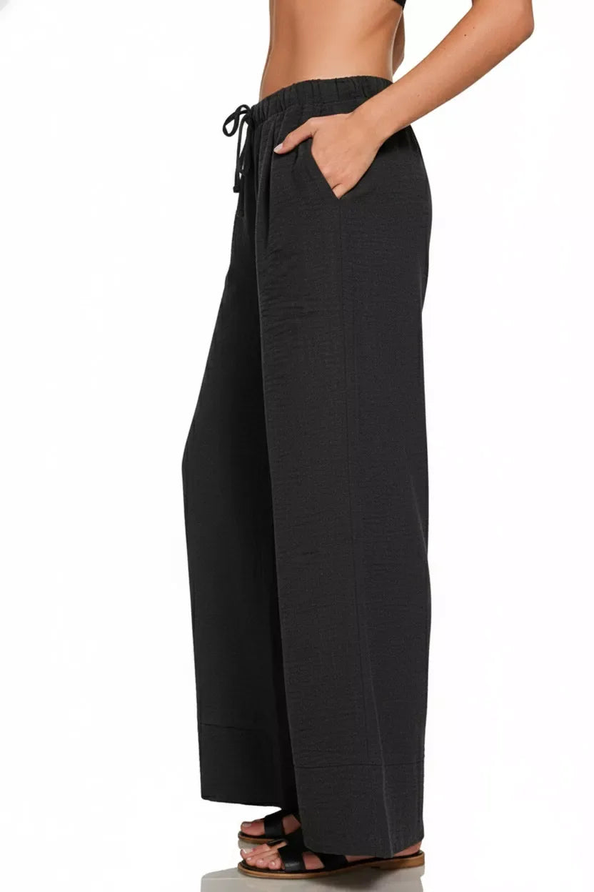 Zenana Woven Airflow Drawstring Pants - Trendsi - Flyclothing LLC