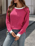 Ribbed Round Neck Raglan Sleeve Knit Top - Trendsi - Flyclothing LLC