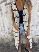 Sleeveless Crochet Longline Cardigan - Trendsi - Flyclothing LLC