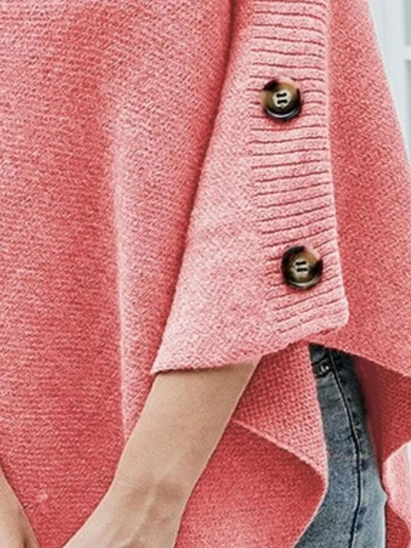 Button-Decor Turtleneck Poncho Pullover - Trendsi - Flyclothing LLC