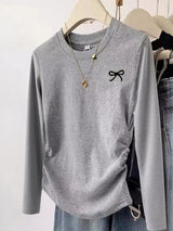 Bow Long Sleeve T-Shirt - Trendsi - Flyclothing LLC