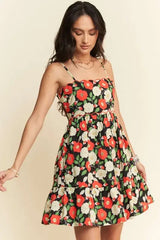 Davi & Dani Floral Scalloped Cutout Back Mini Dress - Trendsi - Flyclothing LLC