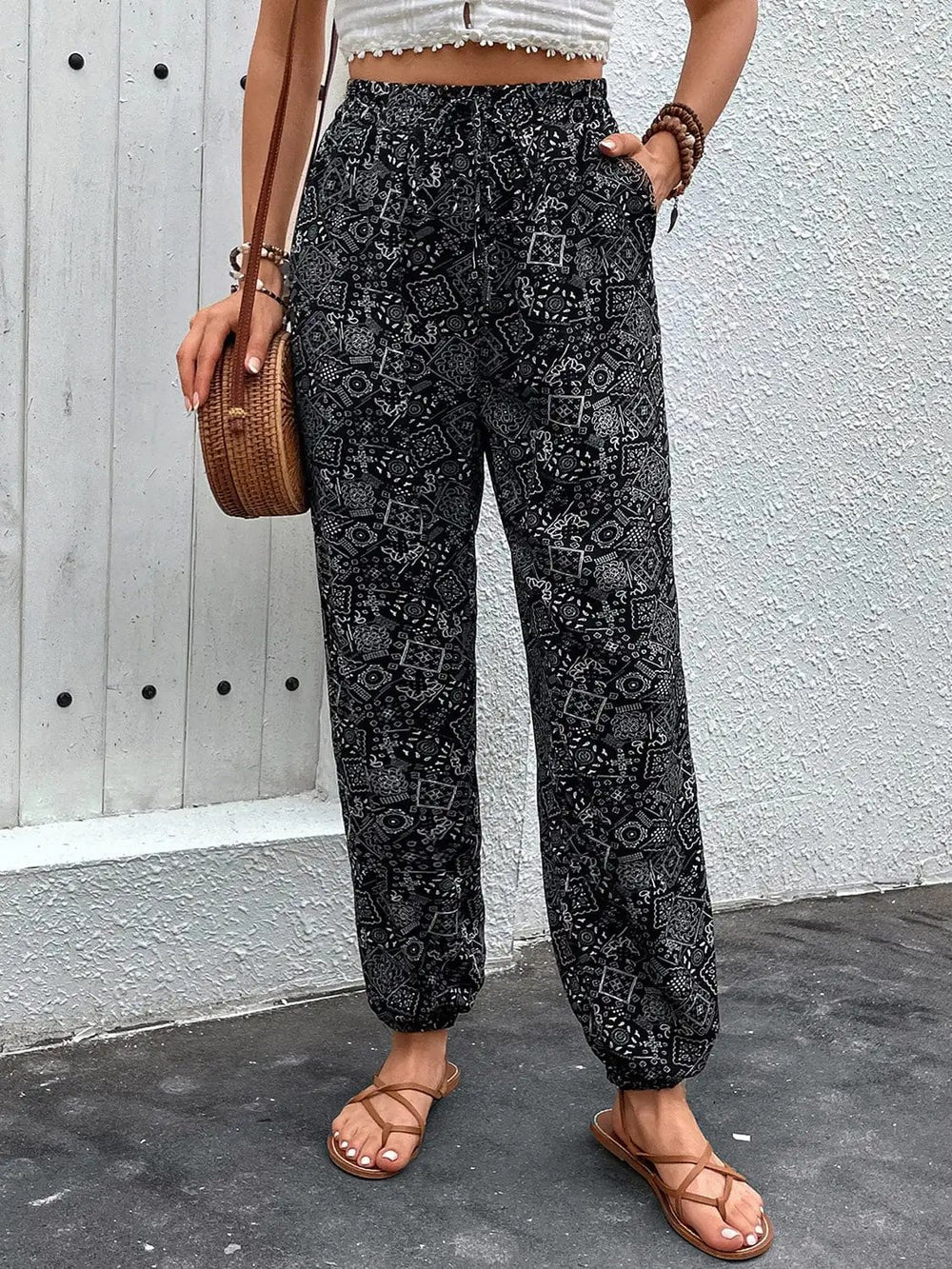 Printed High Waist Pants - Trendsi