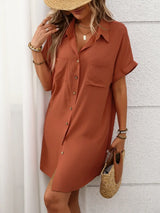 Button Down Short Sleeve Mini Dress - Trendsi - Flyclothing LLC