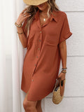 Button Down Short Sleeve Mini Dress - Trendsi