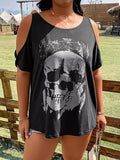 Plus Size Skeleton Graphic Round Neck Cold Shoulder T-Shirt - Trendsi