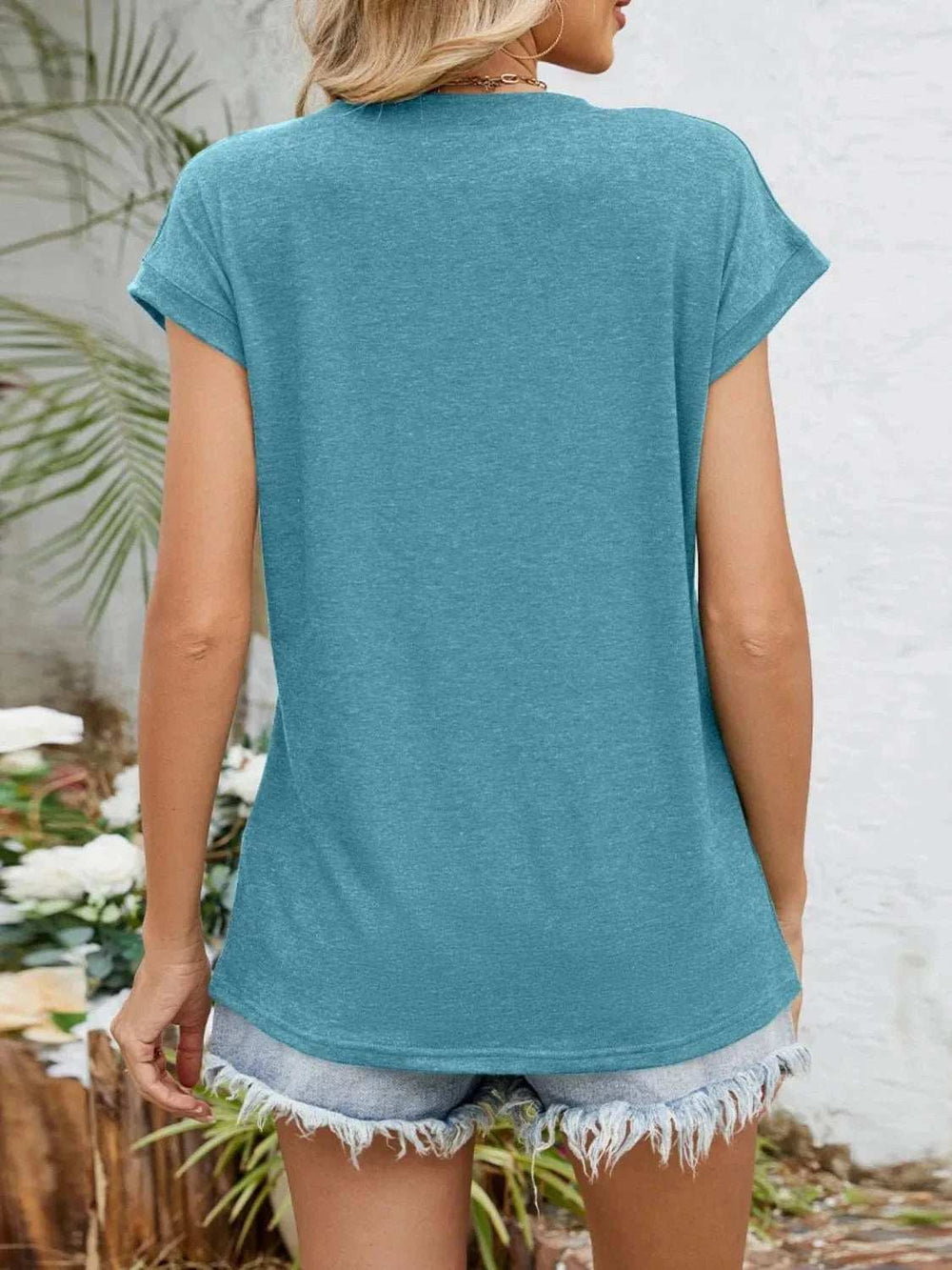 Casual V-Neck Pleated Front T-Shirt - Trendsi - Flyclothing LLC