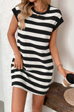 Contrast Striped Round Neck Short Sleeve Mini Dress - Trendsi - Flyclothing LLC