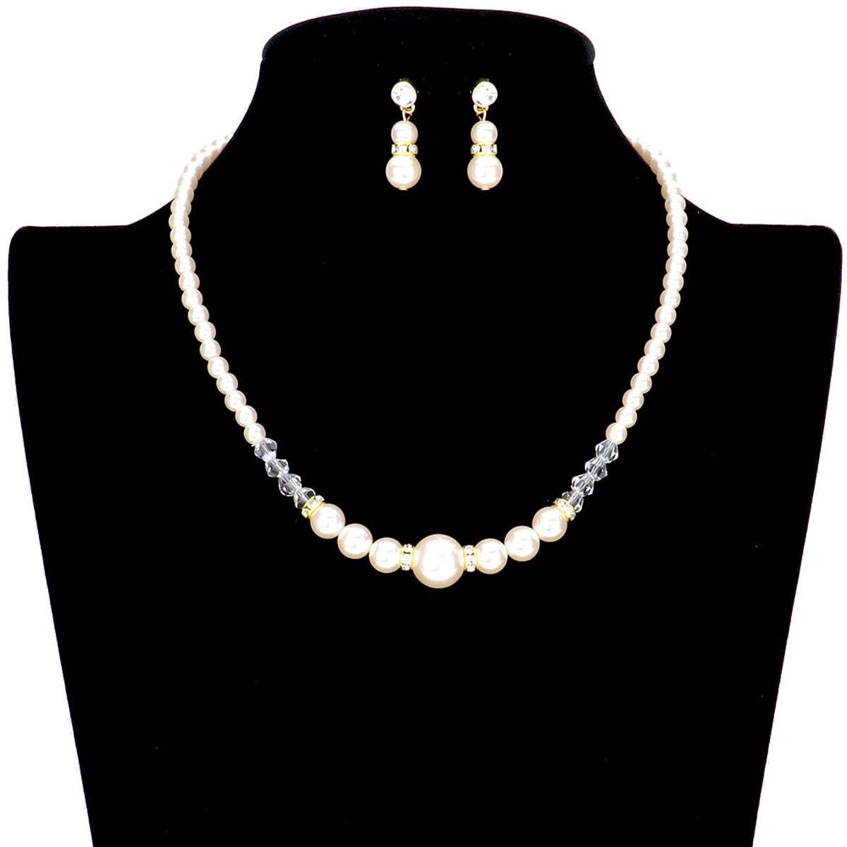 Bicone Bead Pointed Pearl Necklace Earring Set - Madeline Love - Flyclothing LLC