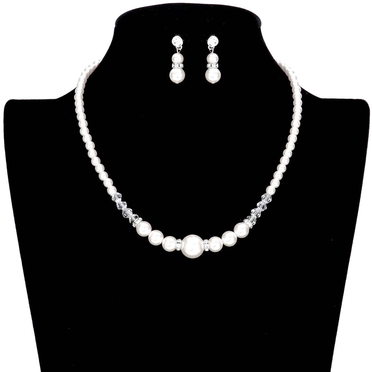 Bicone Bead Pointed Pearl Necklace Earring Set - Madeline Love - Flyclothing LLC