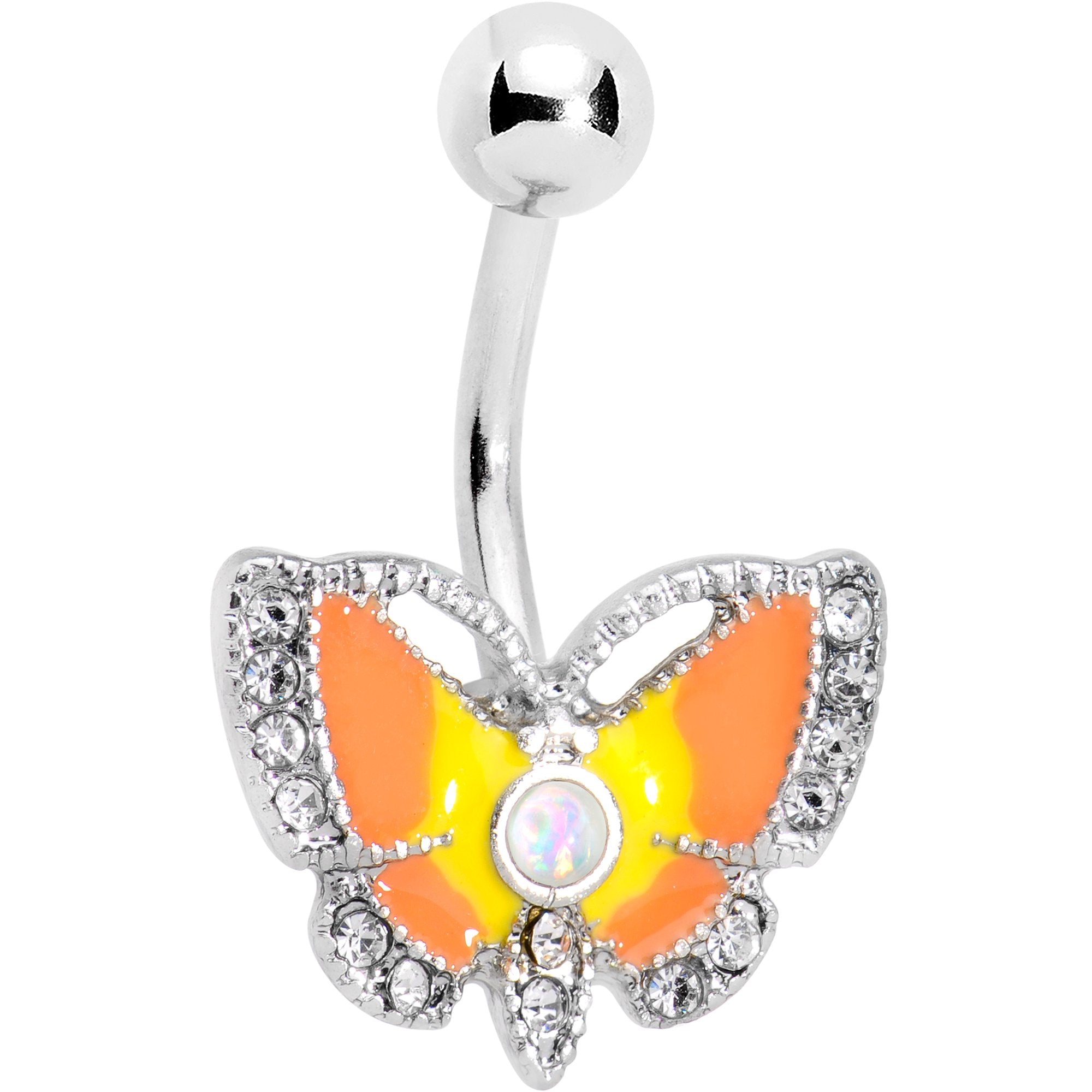White Faux Opal Orange Moth To a Flame Belly Ring - BodyCandy - Flyclothing LLC