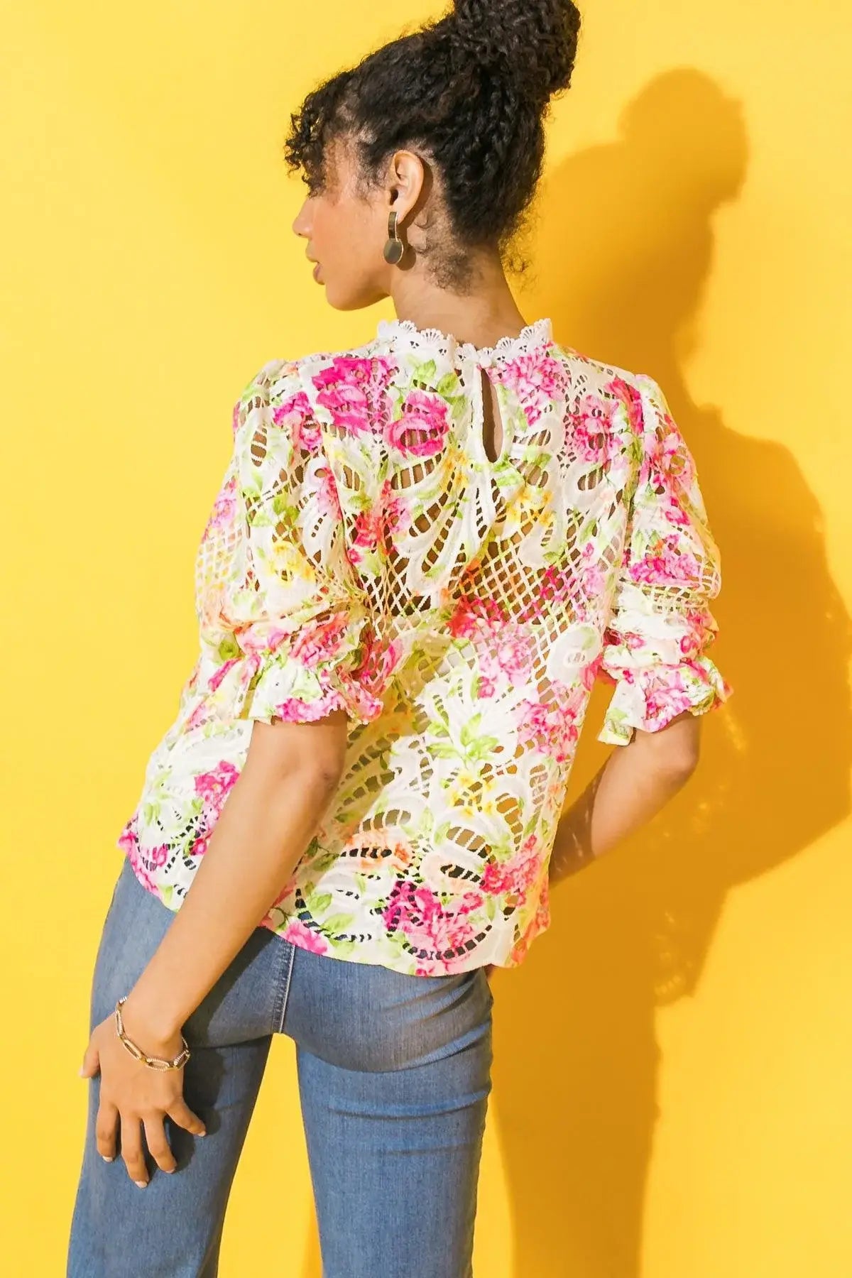 BLISS ME FLORAL WOVEN LACE TOP - Flying Tomato - Flyclothing LLC