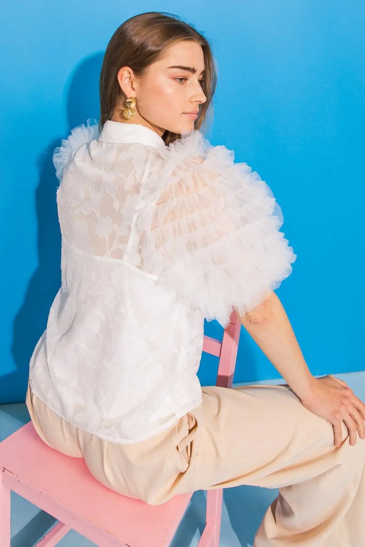 BEAUTIFUL OASIS IVORY WOVEN TOP - Flying Tomato - Flyclothing LLC