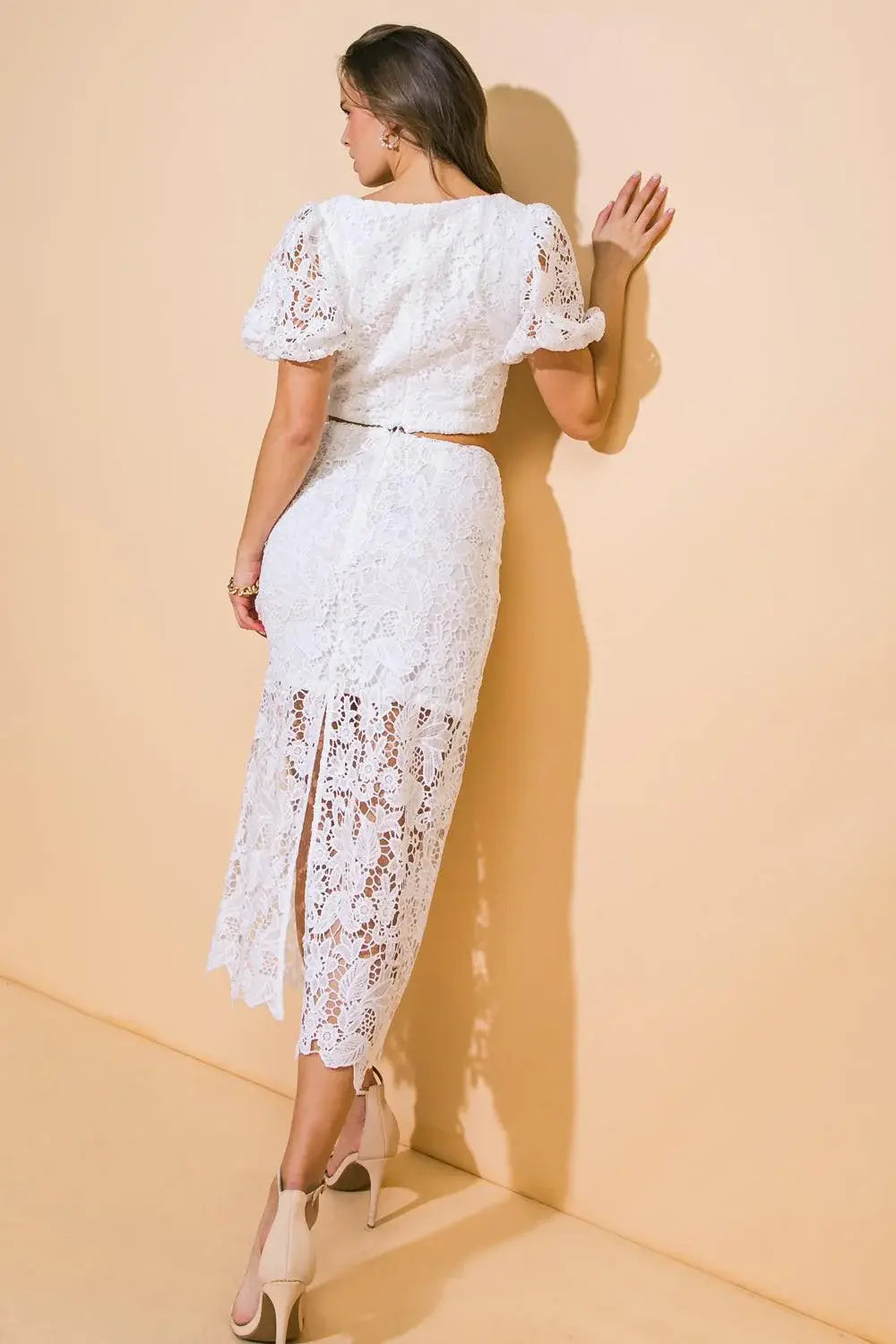 UNFORGETTABLE ICON WOVEN LACE TOP AND SKIRT SET - Flying Tomato - Flyclothing LLC