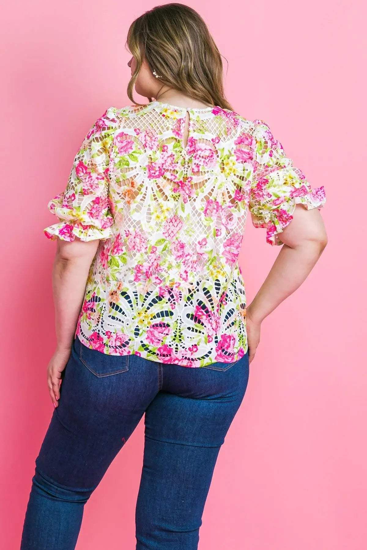 BLISS ME FLORAL WOVEN LACE TOP - Flying Tomato - Flyclothing LLC