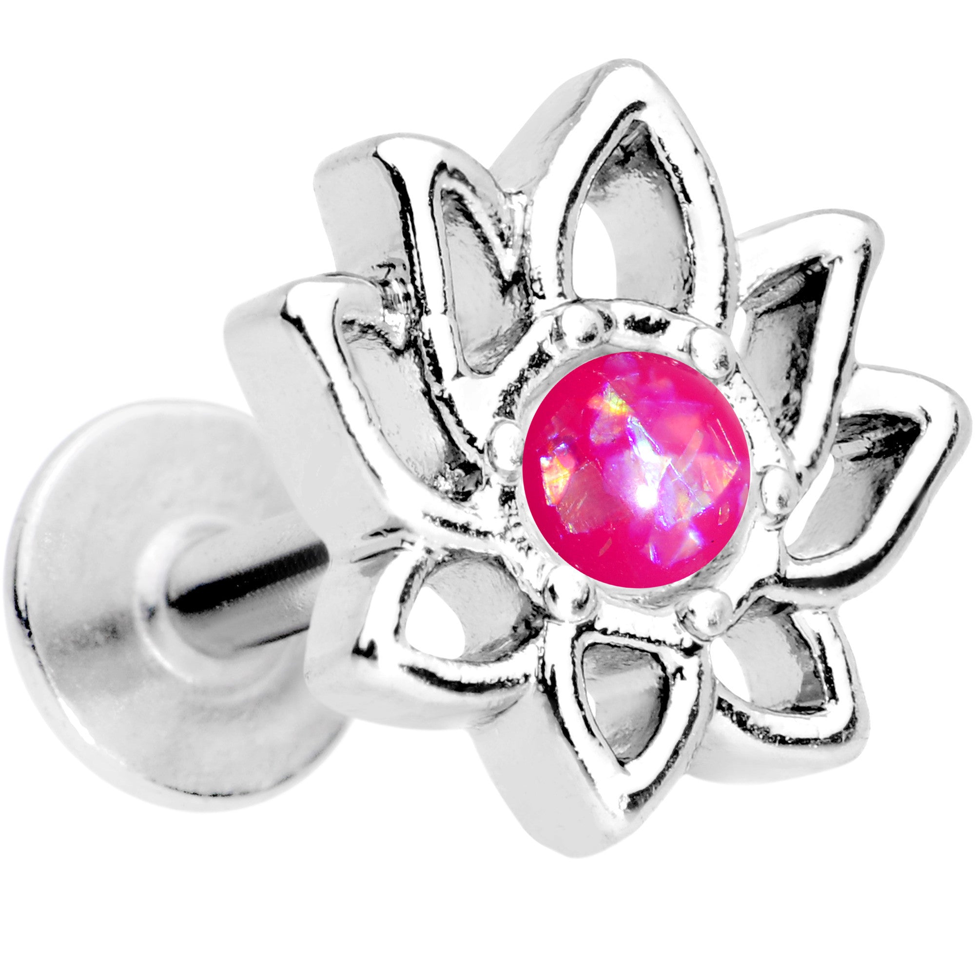 16G 1/4 Pink Faux Opal Lotus Flower Tragus Cartilage Earring - BodyCandy - Flyclothing LLC