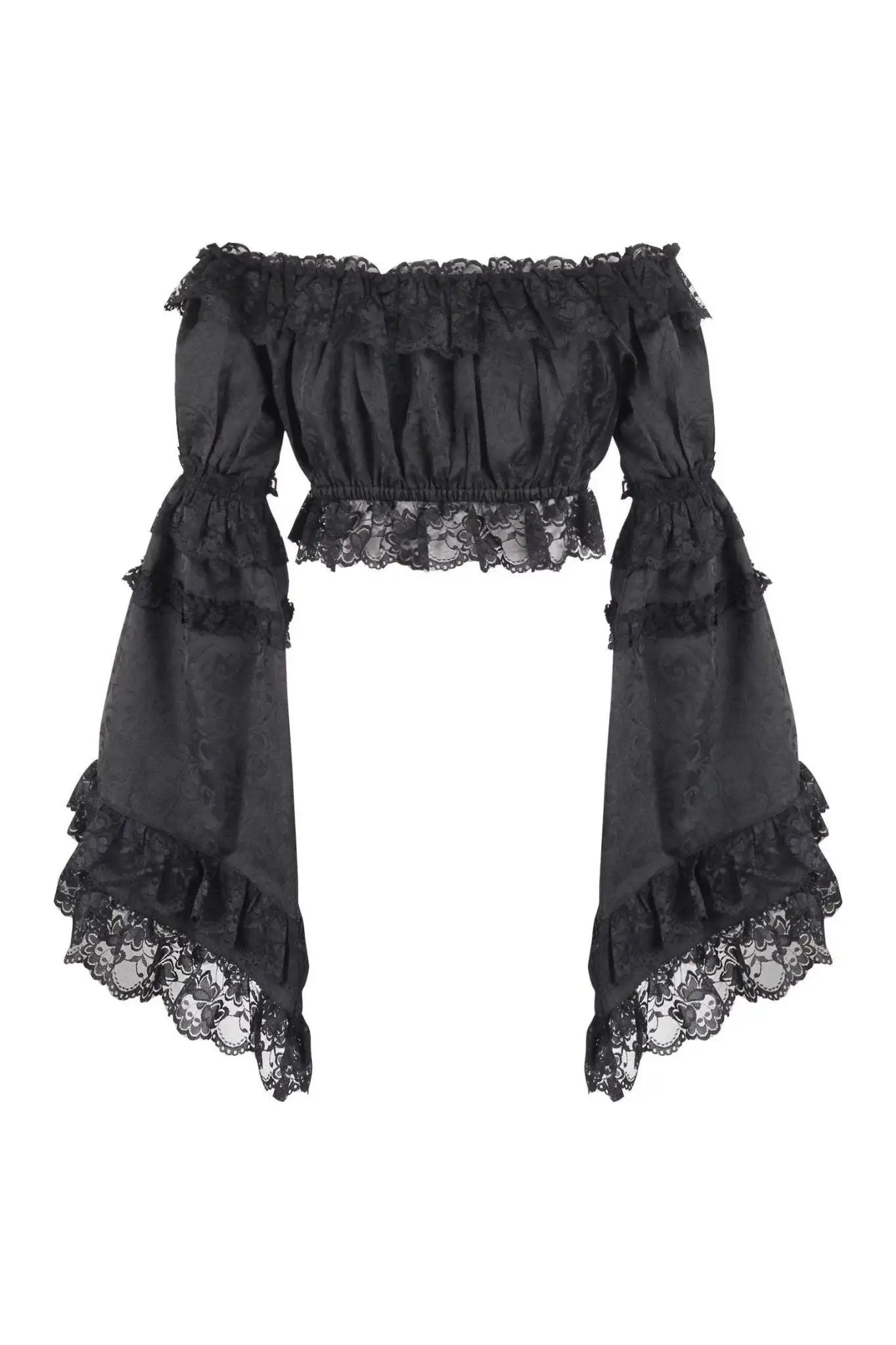 Daisy Corsets Black Brocade Smocked Flare Sleeve Peasant Top - Daisy Corsets - Flyclothing LLC