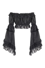 Daisy Corsets Black Brocade Smocked Flare Sleeve Peasant Top - Daisy Corsets - Flyclothing LLC