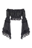 Daisy Corsets Black Brocade Smocked Flare Sleeve Peasant Top - Daisy Corsets
