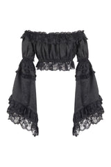 Daisy Corsets Black Brocade Smocked Flare Sleeve Peasant Top