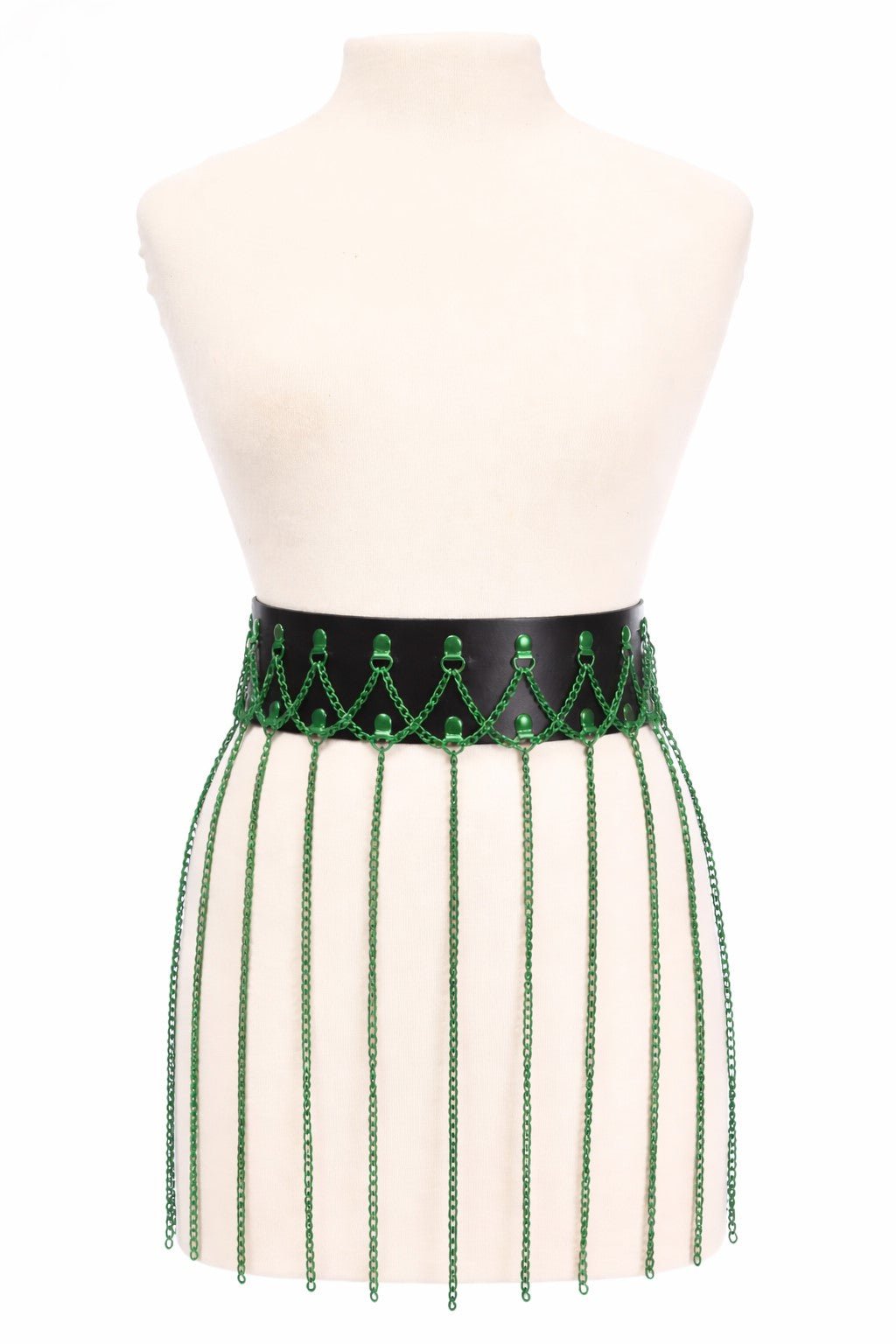 Daisy Corsets Black Faux Leather & Green Metallic Chain Fringe Skirt - Daisy Corsets