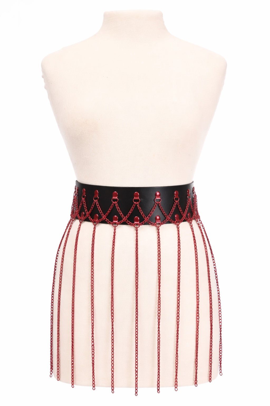 Daisy Corsets Black Faux Leather & Red Metallic Chain Fringe Skirt - Daisy Corsets