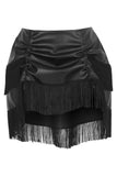 Daisy Corsets Black Faux Leather Ruched Bustle Skirt w/Fringe