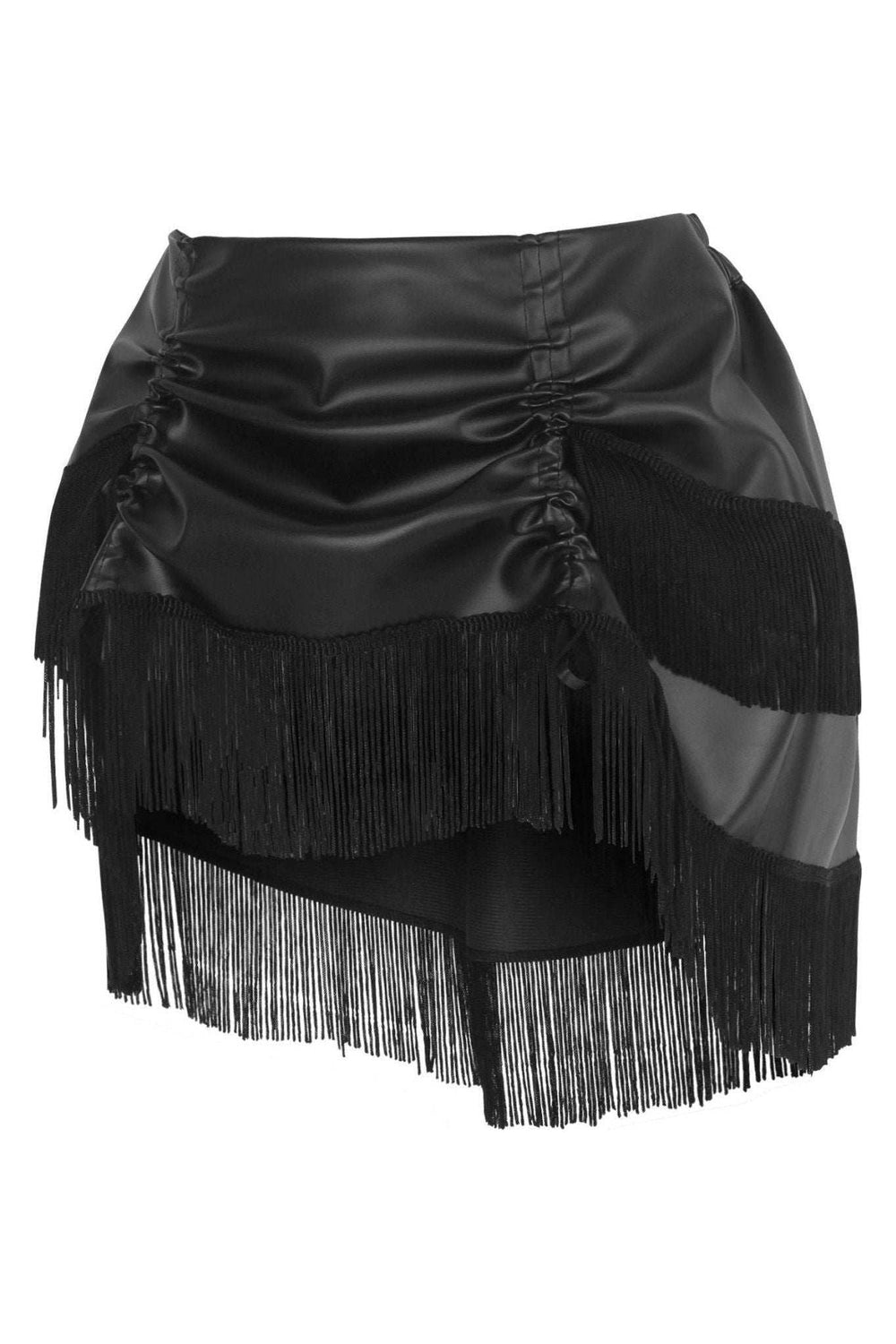 Daisy Corsets Black Faux Leather Ruched Bustle Skirt w/Fringe - Daisy Corsets - Flyclothing LLC
