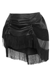 Daisy Corsets Black Faux Leather Ruched Bustle Skirt w/Fringe