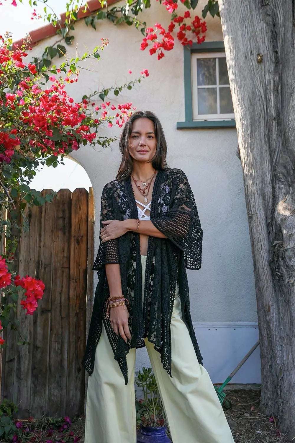 Open Front Floral Knit Kimono – Casual Elegance - Boho Clothing and Accessories - Flyclothing LLC