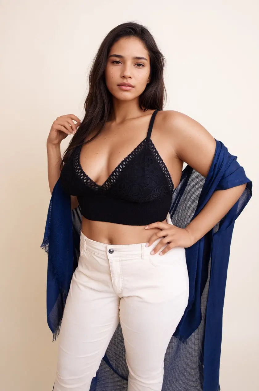 Curvy Waistband Loop Lace Brami – Elegant Plus Size Lace Detail - Boho Clothing and Accessories - Flyclothing LLC