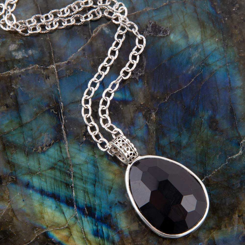Black Onyx and Sterling Silver Teardrop Pendant Necklace - Barse Jewelry - Flyclothing LLC