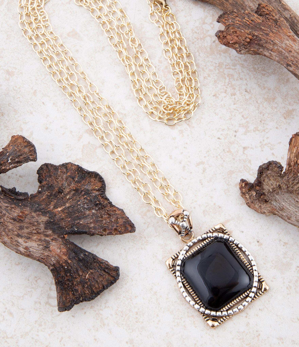 Black Onyx Mixed Metal Pendant Necklace - Barse Jewelry - Flyclothing LLC