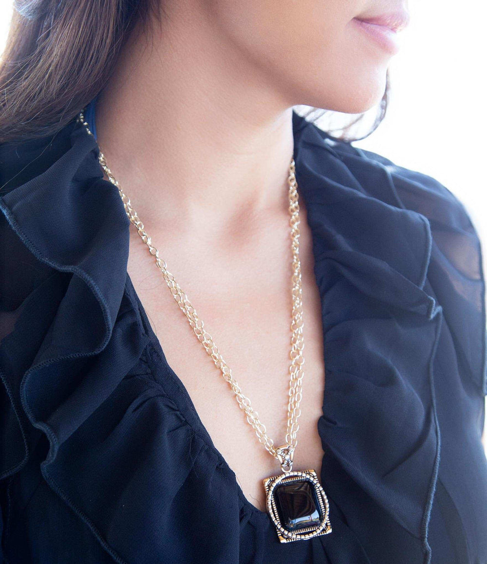 Black Onyx Mixed Metal Pendant Necklace - Barse Jewelry - Flyclothing LLC