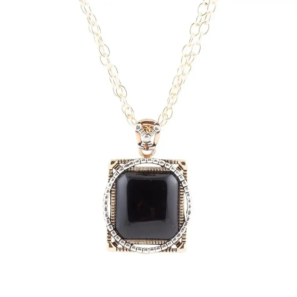 Black Onyx Mixed Metal Pendant Necklace - Barse Jewelry - Flyclothing LLC