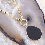 Black Onyx Teardrop Golden Chain Necklace - Barse Jewelry - Flyclothing LLC