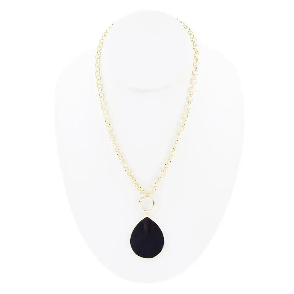 Black Onyx Teardrop Golden Chain Necklace - Barse Jewelry - Flyclothing LLC