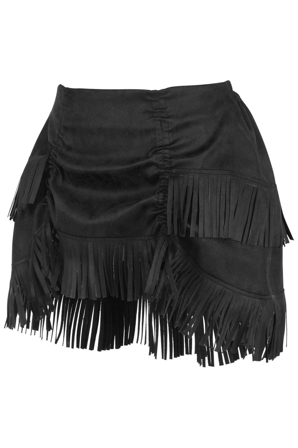Daisy Corsets Black Suede Ruched Bustle Skirt w/Fringe - Daisy Corsets - Flyclothing LLC