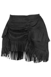 Daisy Corsets Black Suede Ruched Bustle Skirt w/Fringe