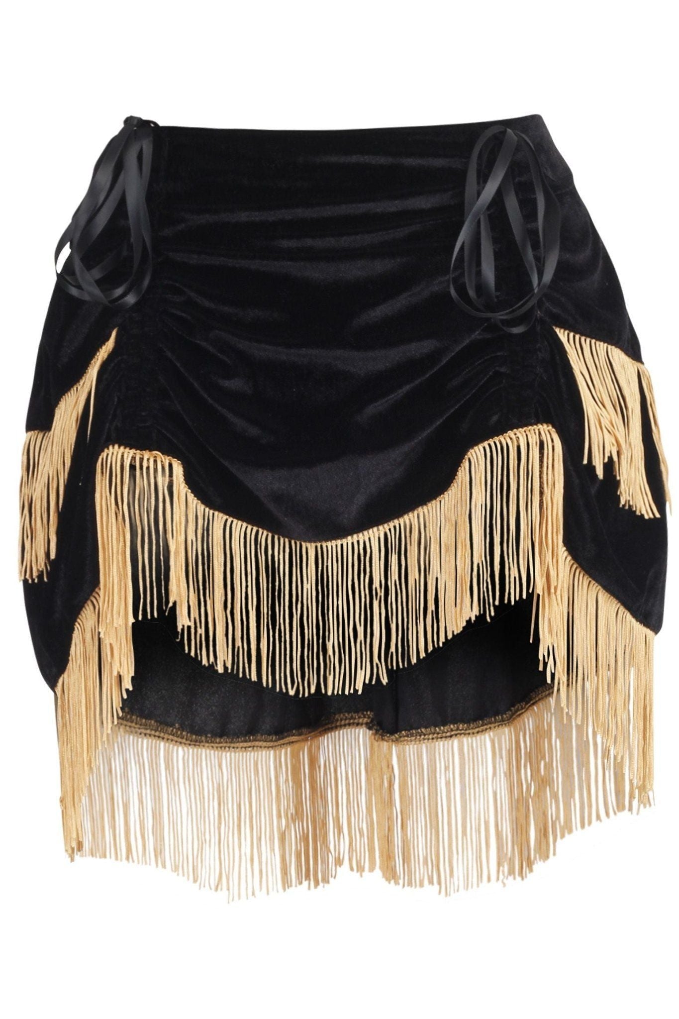 Daisy Corsets Black Velvet w/Gold Fringe Burlesque Bustle Skirt - Daisy Corsets