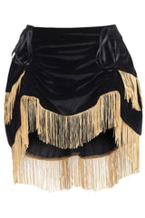Daisy Corsets Black Velvet w/Gold Fringe Burlesque Bustle Skirt - Daisy Corsets
