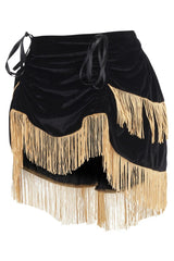 Daisy Corsets Black Velvet w/Gold Fringe Burlesque Bustle Skirt - Daisy Corsets
