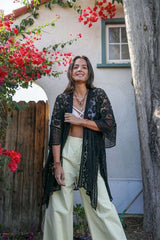 Open Front Floral Knit Kimono – Casual Elegance - Boho Clothing and Accessories - Flyclothing LLC