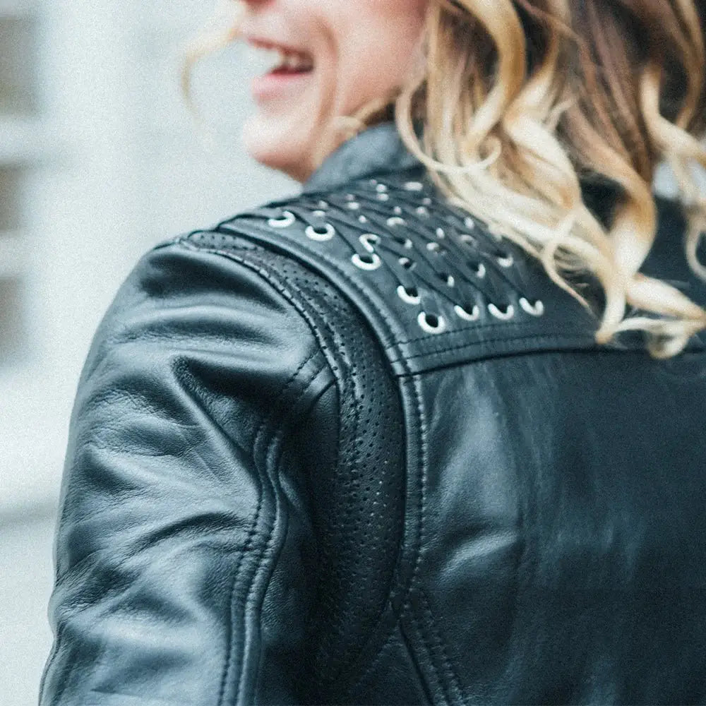 Black Widow - Women's Motorcycle Leather Jacket - First Manufacturing Company - Flyclothing LLC