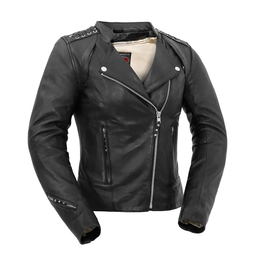 Black Widow - Women's Motorcycle Leather Jacket - First Manufacturing Company - Flyclothing LLC