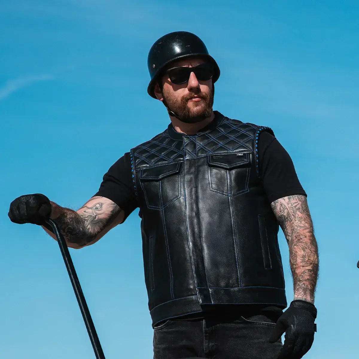 Sinister - Men's Motorcycle Leather Vest - First Manufacturing Company - Flyclothing LLC