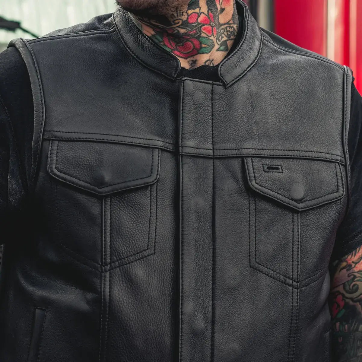 Hotshot Men's Motorcycle Leather Vest - First Manufacturing Company - Flyclothing LLC