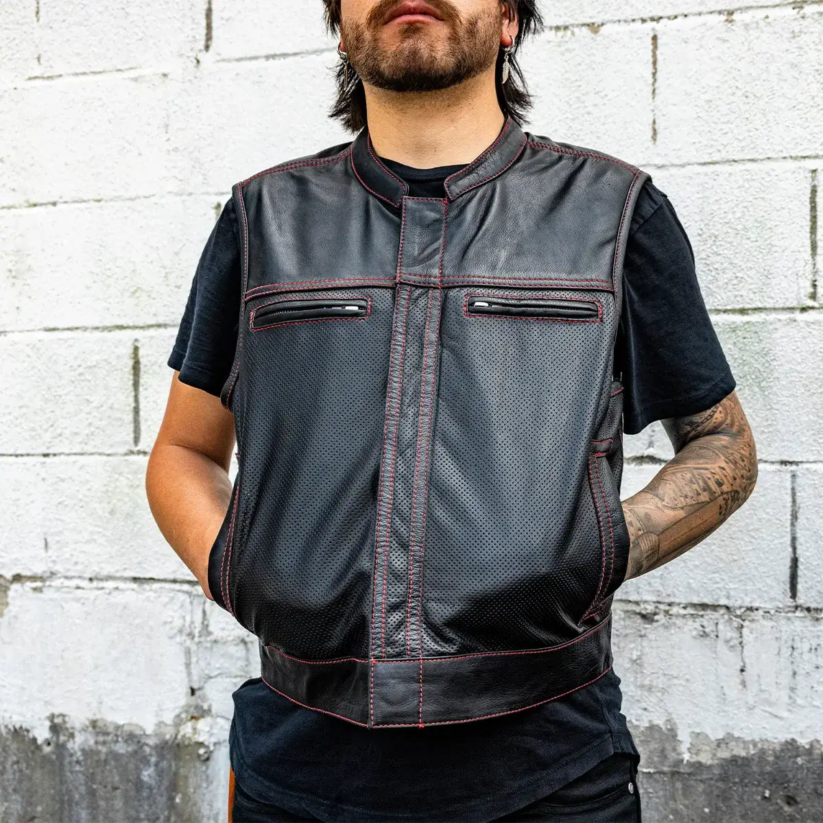 Lowrider Perforated Men's Leather Vest - First Manufacturing Company - Flyclothing LLC