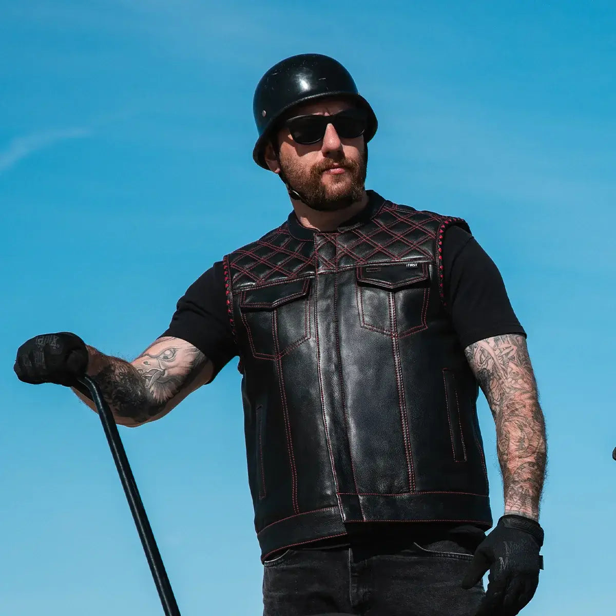 Sinister - Men's Motorcycle Leather Vest - First Manufacturing Company - Flyclothing LLC
