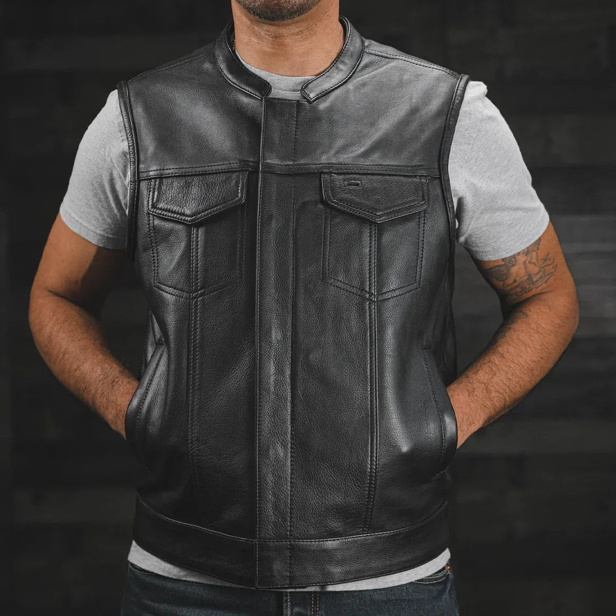 Sharp Shooter Men's Motorcycle Leather Vest - First Manufacturing Company - Flyclothing LLC